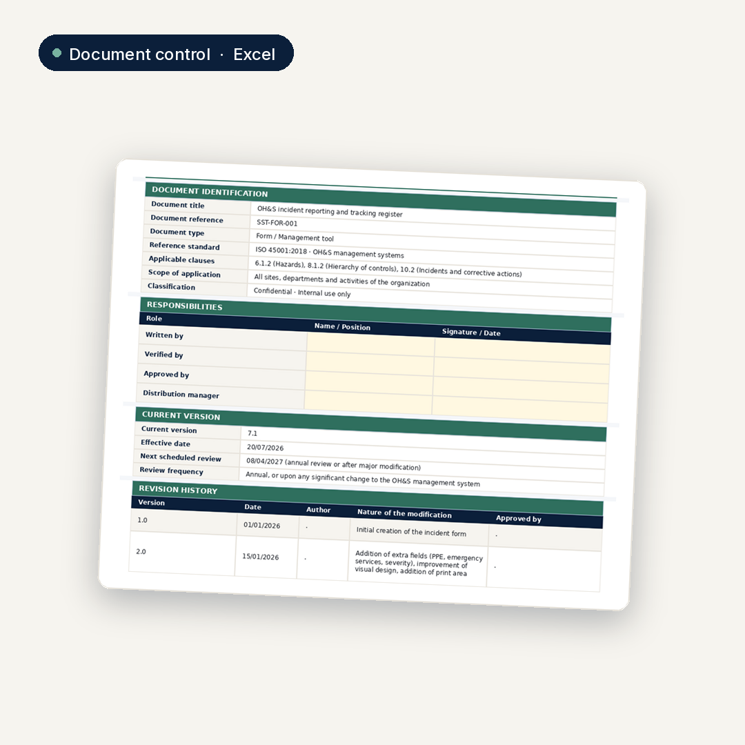 OH&S incident reporting and tracking register · ISO 45001:2018 2