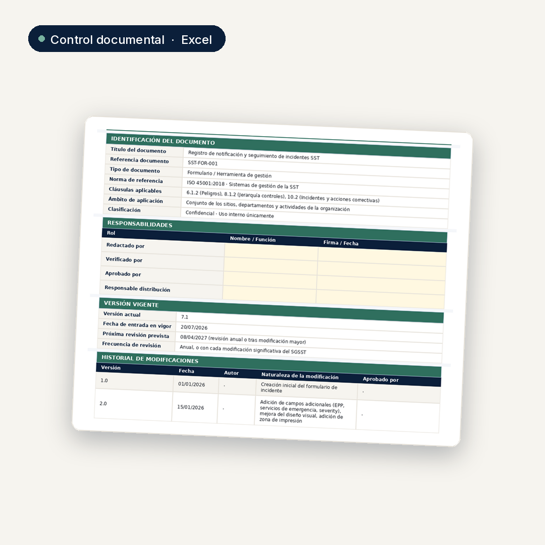 Registro de notificacion y seguimiento de incidentes SST · ISO 45001:2018 2