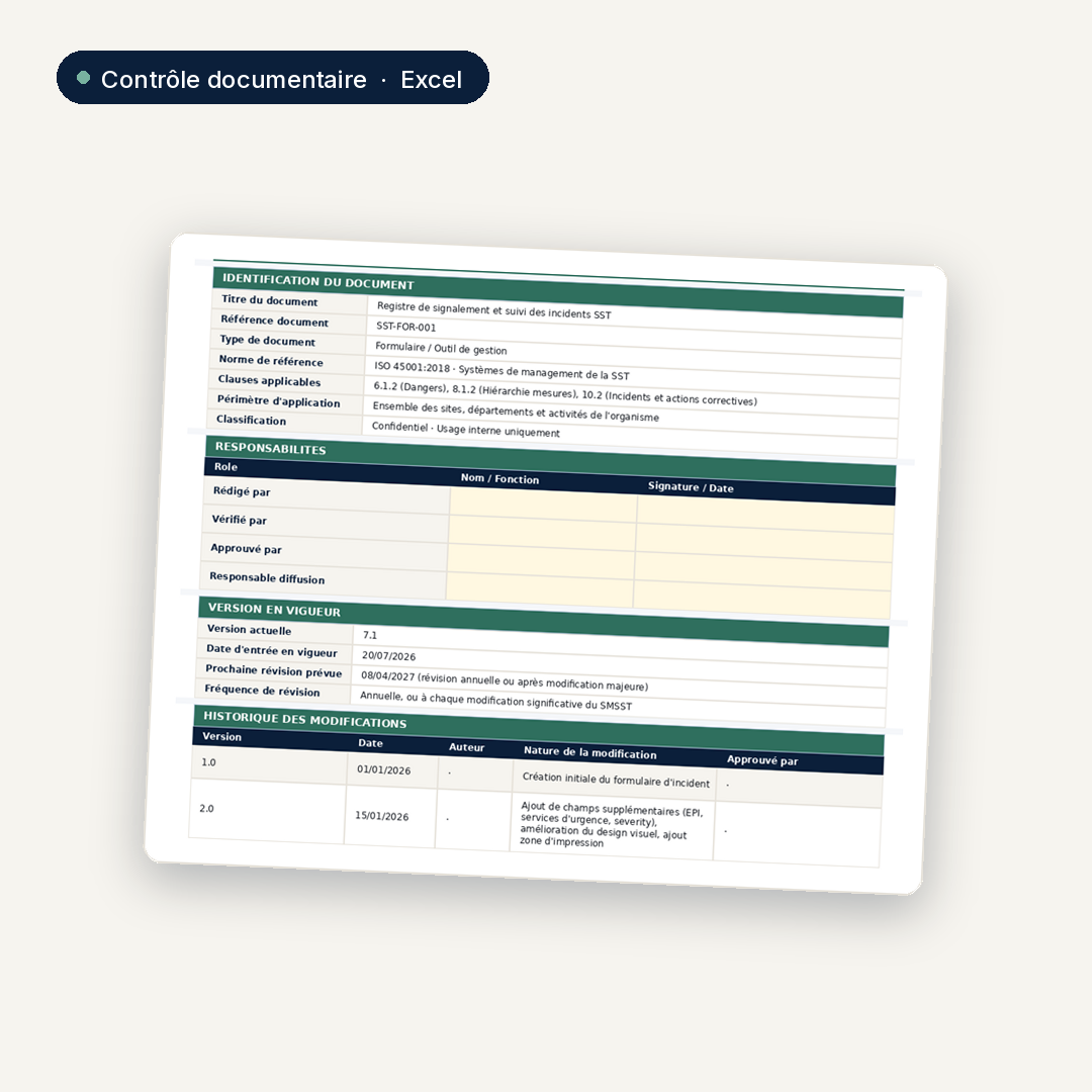 Registre de signalement et suivi des incidents SST · ISO 45001:2018 2
