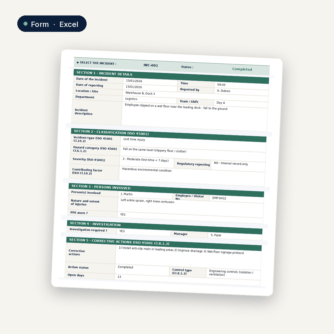 OH&S incident reporting and tracking register · ISO 45001:2018 5
