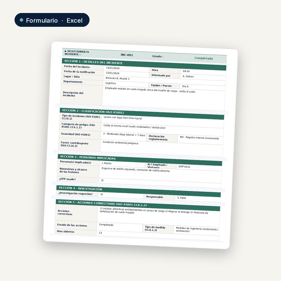 Registro de notificacion y seguimiento de incidentes SST · ISO 45001:2018 5