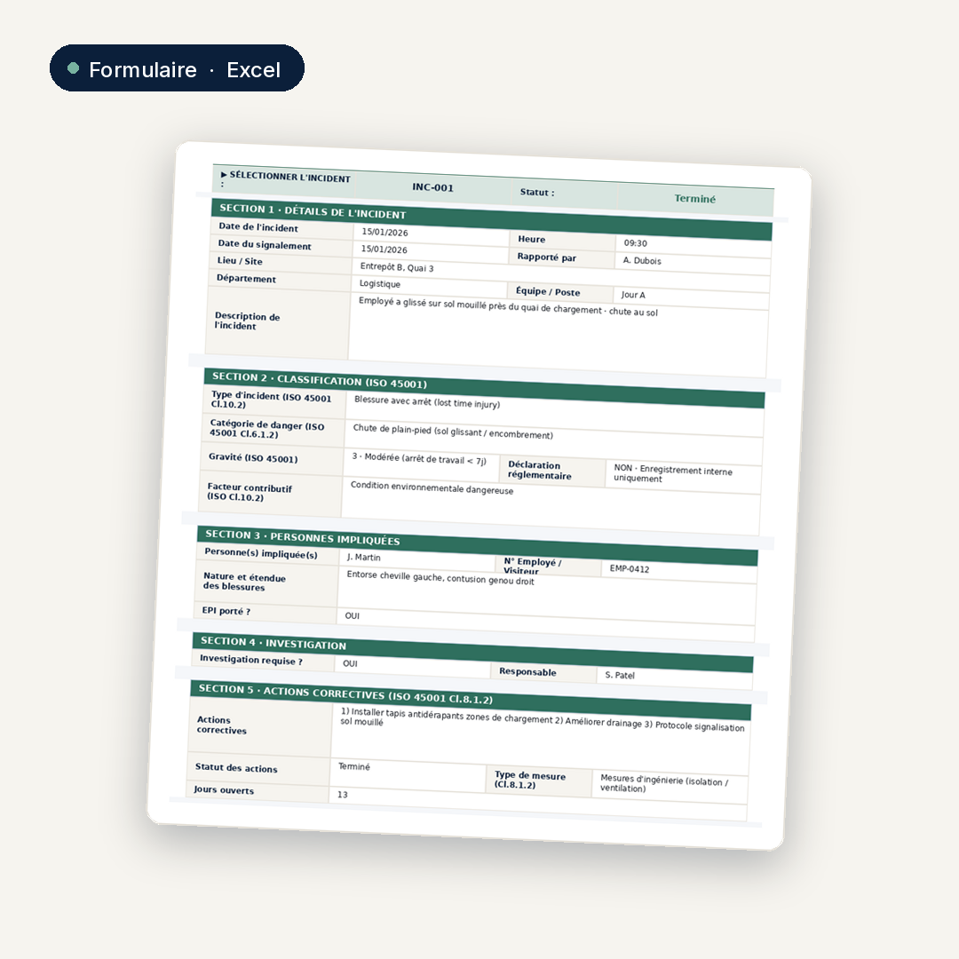 Registre de signalement et suivi des incidents SST · ISO 45001:2018 5