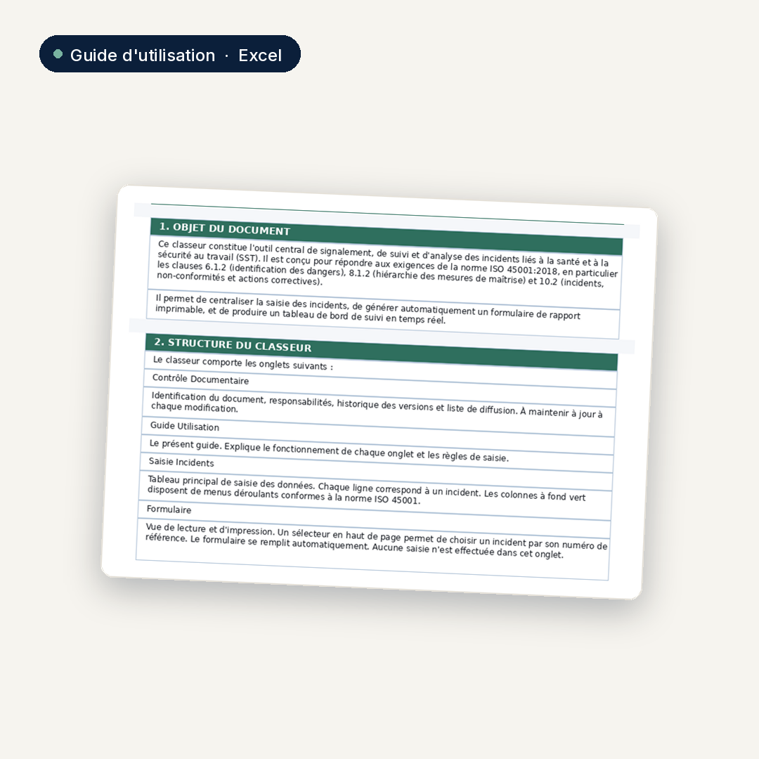 Registre de signalement et suivi des incidents SST · ISO 45001:2018 3